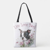 Boston Terrier Hond Mom Floral Draagtas (Achterkant)
