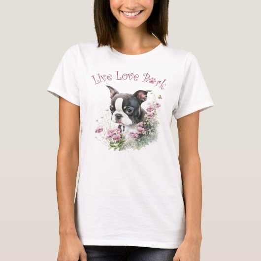 Boston Terrier Hond Mom Floral T-shirt (Voorkant)