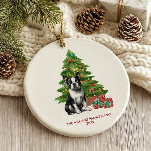 Boston Terrier Hond Persoonlijke Kerstmis Keramisch Ornament