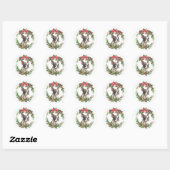 Boston Terrier Hond Rode Bow Holly krans Ronde Sticker (Vel)