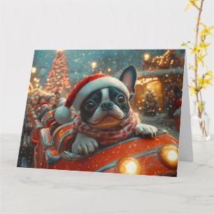Boston Terrier Hond Roller Coaster Kerstmis Kaart