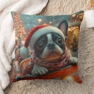 Boston Terrier Hond Roller Coaster Kerstmis Kussen
