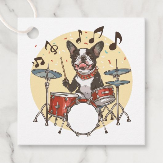 Boston Terrier hond speelt drums Bedankjes Labels (Voorkant)