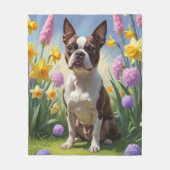Boston Terrier Hond Spring Bloemen Schilderen Fleece Deken (Voorkant)