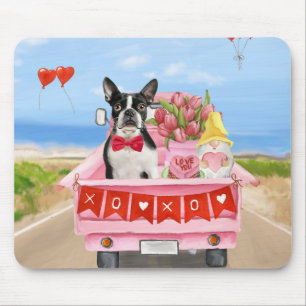 Boston Terrier Hond Valentijnsdag Truck Hartjes Muismat