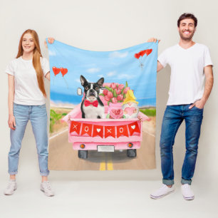 Boston Terrier-hond Valentijnsdag vrachtwagen hart Fleece Deken