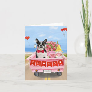Boston Terrier-hond Valentijnsdag vrachtwagen hart Kaart