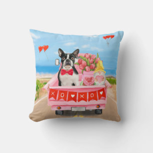 Boston Terrier hond Valentijnsdag vrachtwagen hart Kussen