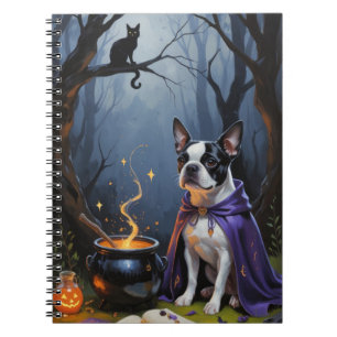 Boston Terrier-hond Whimsical Halloween-schilderij Notitieboek