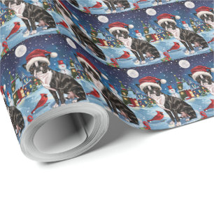 Boston Terrier Hond Winter Wonderland Kerstvreugde Cadeaupapier