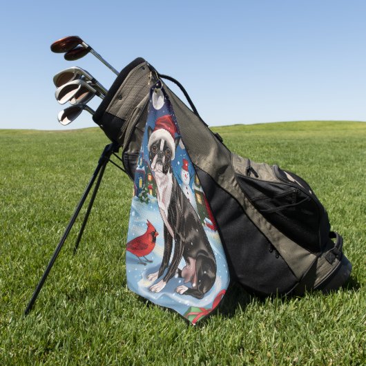 Boston Terrier Hond Winter Wonderland Kerstvreugde Golfhanddoek (Groen)