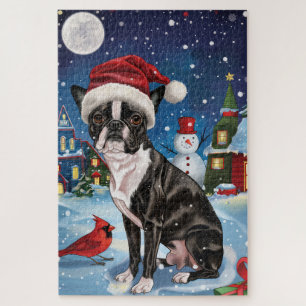 Boston Terrier Hond Winter Wonderland Kerstvreugde Legpuzzel