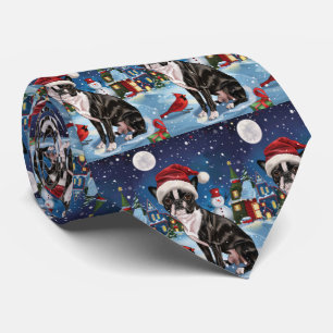Boston Terrier Hond Winter Wonderland Kerstvreugde Stropdas