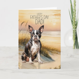 Boston Terrier-hond Zonsondergang Strand Vaderdag Feestdagen Kaart
