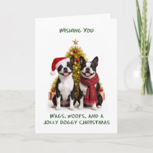Boston Terrier Honden Kerstmis Feestdagen Kaart
