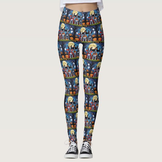 Boston Terrier Honden Pompoen Halloween Grappig Leggings (Voorkant)