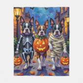 Boston Terrier Honden Trick-or-Treating in Hallowe Fleece Deken (Voorkant)