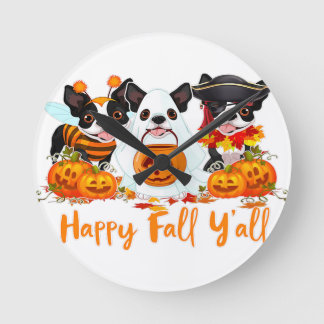 Boston Terrier Hondenliefhebber Herfst Yall Hallow Ronde Klok