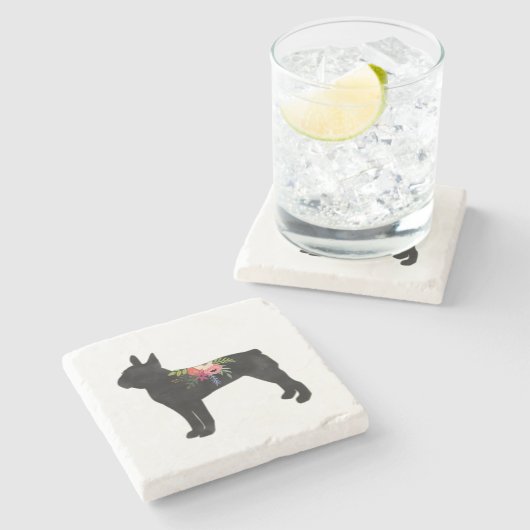 Boston Terrier Hondenras Boho Floral Silhouette Stenen Onderzetter (Zijkant)