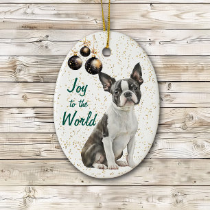 Boston Terrier Hondenvreugde aan de Wereld Kerstmi Keramisch Ornament