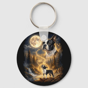 Boston terrier huilend naar de maan retro sleutelhanger