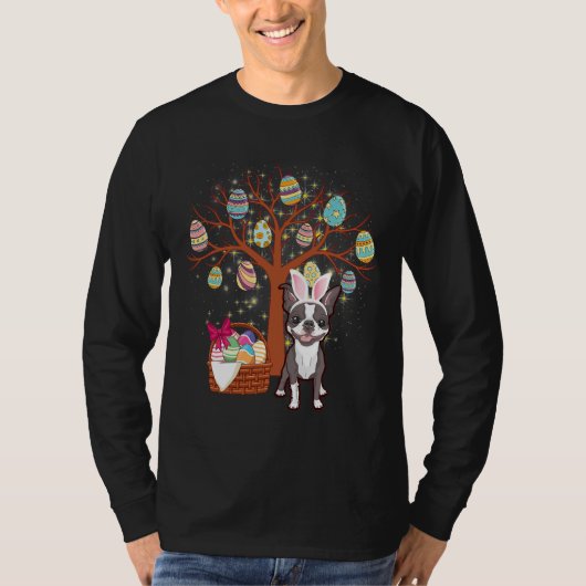 Boston Terrier Hunt Eggs Tree  Truck Easter T-shirt (Voorkant)