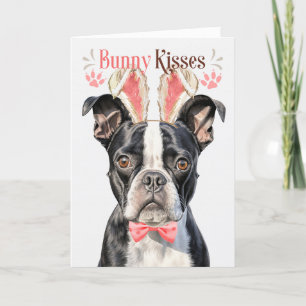 Boston Terrier in Bunny Ears voor Pasen Feestdagen Kaart