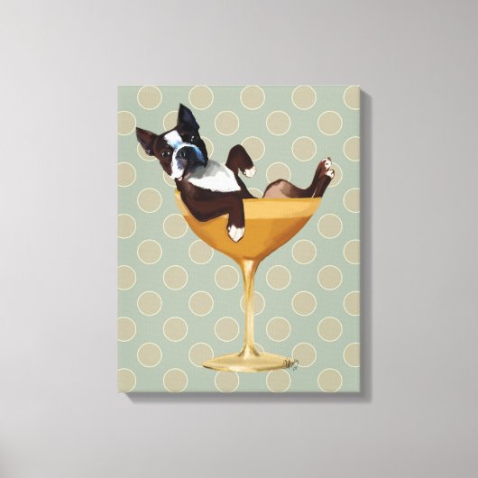 Boston Terrier in Cocktail Glass Canvas Afdruk (Voorkant)