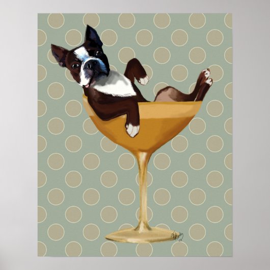 Boston Terrier in Cocktail Glass Poster (Voorkant)