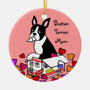 Boston Terrier in de Box Cartoon Keramisch Ornament