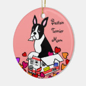Boston Terrier in de Box Cartoon Keramisch Ornament (Links)