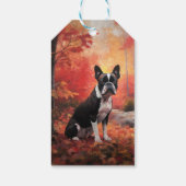 Boston Terrier in de herfst laat Herfst inspireren Cadeaulabel (Achterkant)