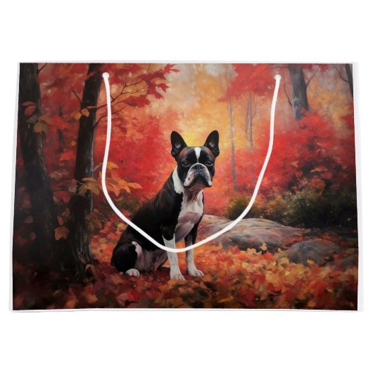 Boston Terrier in de herfst laat Herfst inspireren Groot Cadeauzakje (Voorkant)