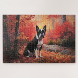 Boston Terrier in de herfst laat Herfst inspireren Legpuzzel
