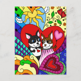 Boston Terrier in Doodle Pattern  Briefkaart