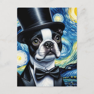 Boston Terrier in een hoge hoed Van Gogh Briefkaart