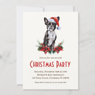 Boston Terrier in een kerstfeest van Santa Hat Dog Kaart