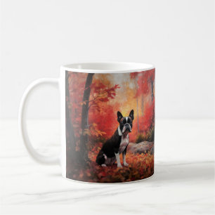 Boston Terrier in herfstbladeren val inspireert Koffiemok