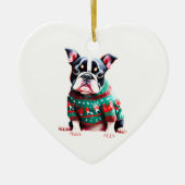 Boston Terrier in Kersttrui Keramisch Ornament (Voorkant)