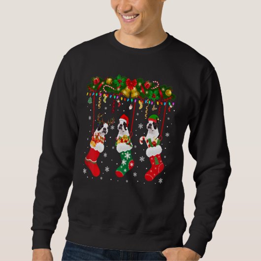 Boston Terrier in Sock Xmas Reindeer Santa Elf Dog Trui (Voorkant)