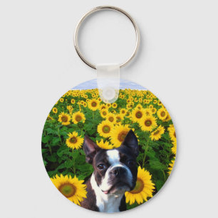 Boston Terrier in Sunflower sleutelhanger