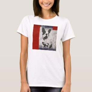 Boston Terrier in zwart-wit met rode grens T-shirt