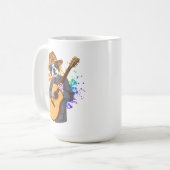 Boston Terrier Jouer Acoustique Guitare Café Mug (Devant gauche)