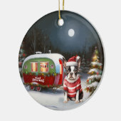 Boston Terrier Karavaan Kerst Avontuur Keramisch Ornament (Links)