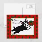 Boston Terrier Kerst 2 Cartoon Feestdagenkaart (Voorkant / Achterkant)