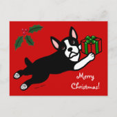 Boston Terrier Kerst 2 Cartoon Feestdagenkaart (Voorkant)