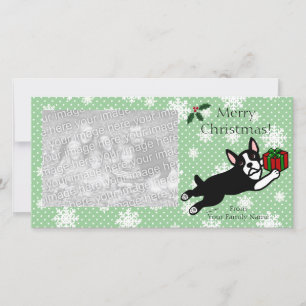 Boston Terrier Kerst Cartoon Fotokaarten Feestdagenkaart