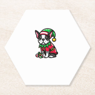 Boston Terrier Kerst Elf Grappige Hond Xmas Kartonnen Onderzetters