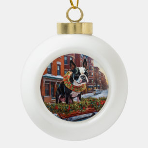 Boston Terrier Kerst Feestelijke Periode Keramische Bal Ornament