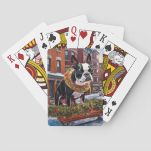 Boston Terrier Kerst Feestelijke Periode Pokerkaarten